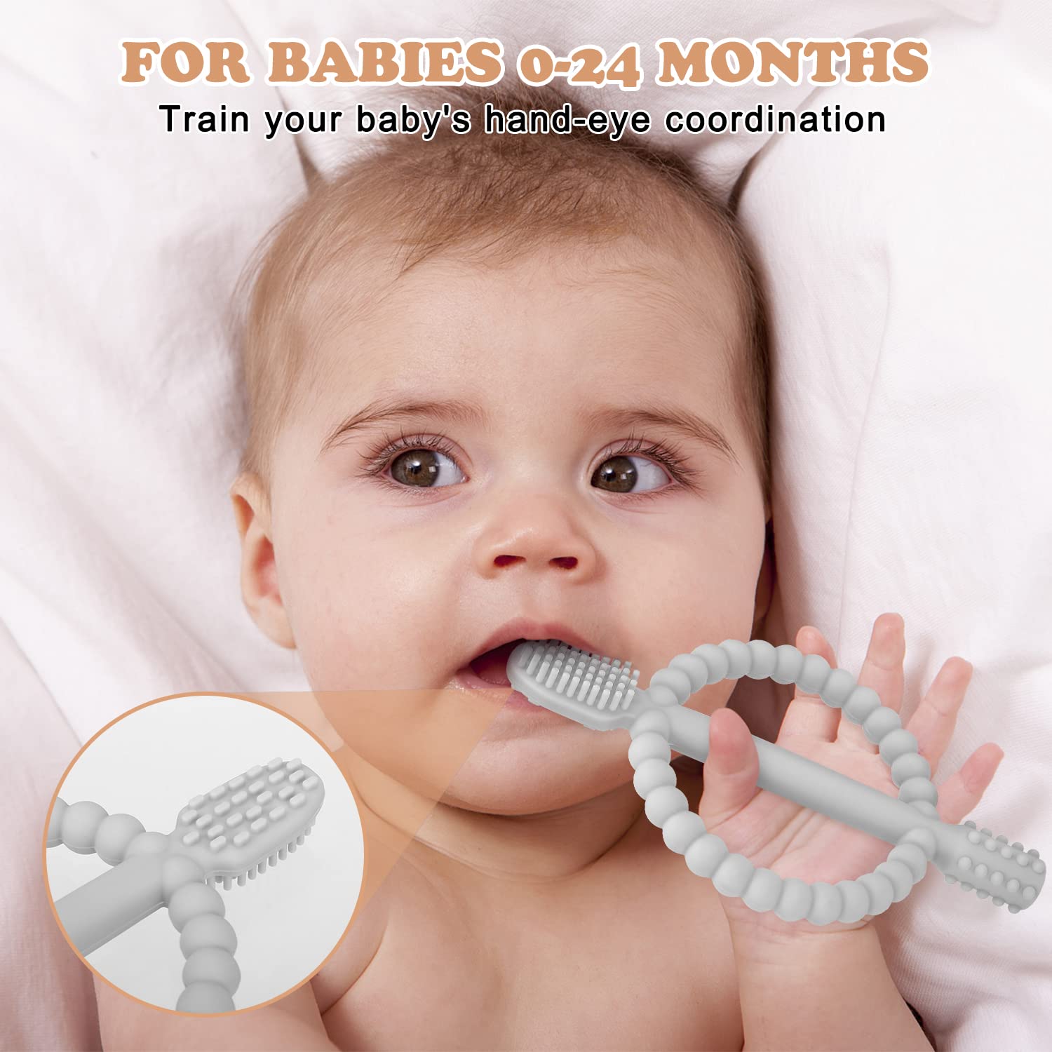 Baby Teething Toys with Easy-Hold Handle, Silicone Infant Toothbrush, Textured On Both Sides Helps