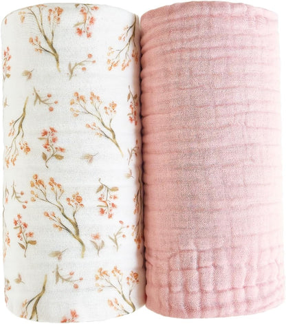 Pack of 2 Ultra Soft Muslin Baby Blankets for Girls Boys Breathable Lightwight Cotton Muslin