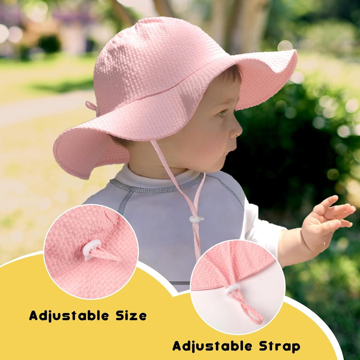 HONGTEYA Baby Sun Hat Toddler Girl Beach Hat Adjustable Outdoor Summer Hat UPF 50+ Sun Protection