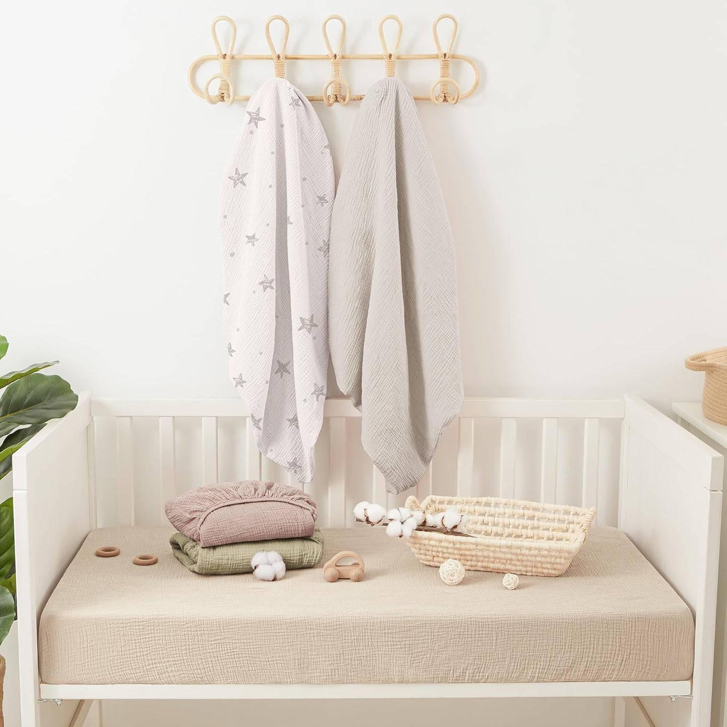 Bearmoss Muslin Crib Sheets - 100% Cotton Baby Crib Sheets Fitted for Standard Crib Mattress &