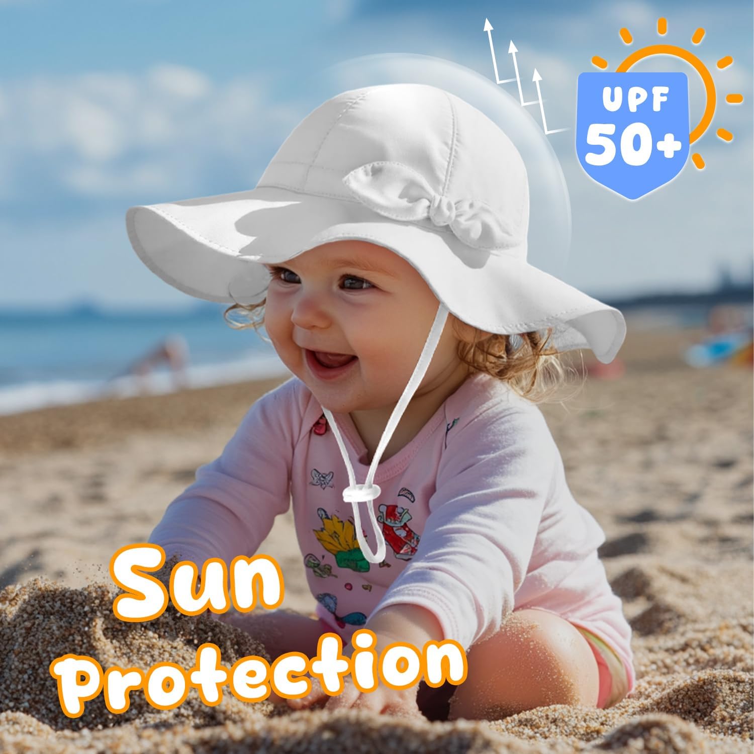 Baby Sun Hat Toddler Girl Beach Hat Adjustable Outdoor Summer Hat UPF 50+ Sun Protection Wide Brim