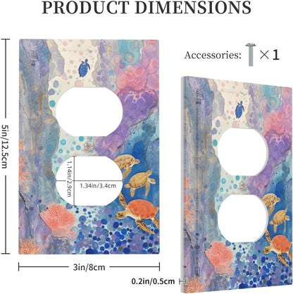 Turtle Coral Fish Watercolor Colorful Underwater World Outlet Covers 1 Gang Duplex Light Switch