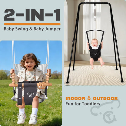 2-in-1 Baby Jumper & Swing - Foldable Stand, Stable Toddler Swing Set for Indoor & Outdoor Use