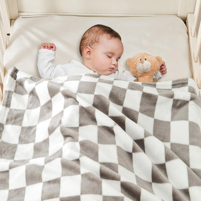 Yurhap Checkered Baby Blanket Fleece Baby Blankets Neutral for Boys Girls, Super Soft Warm