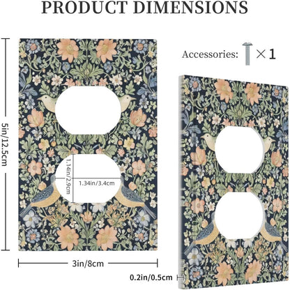 Decorative Outlet Covers Rustic Morris Birds Green Leaf Flower 1 Gang Duplex Light Switch Cover