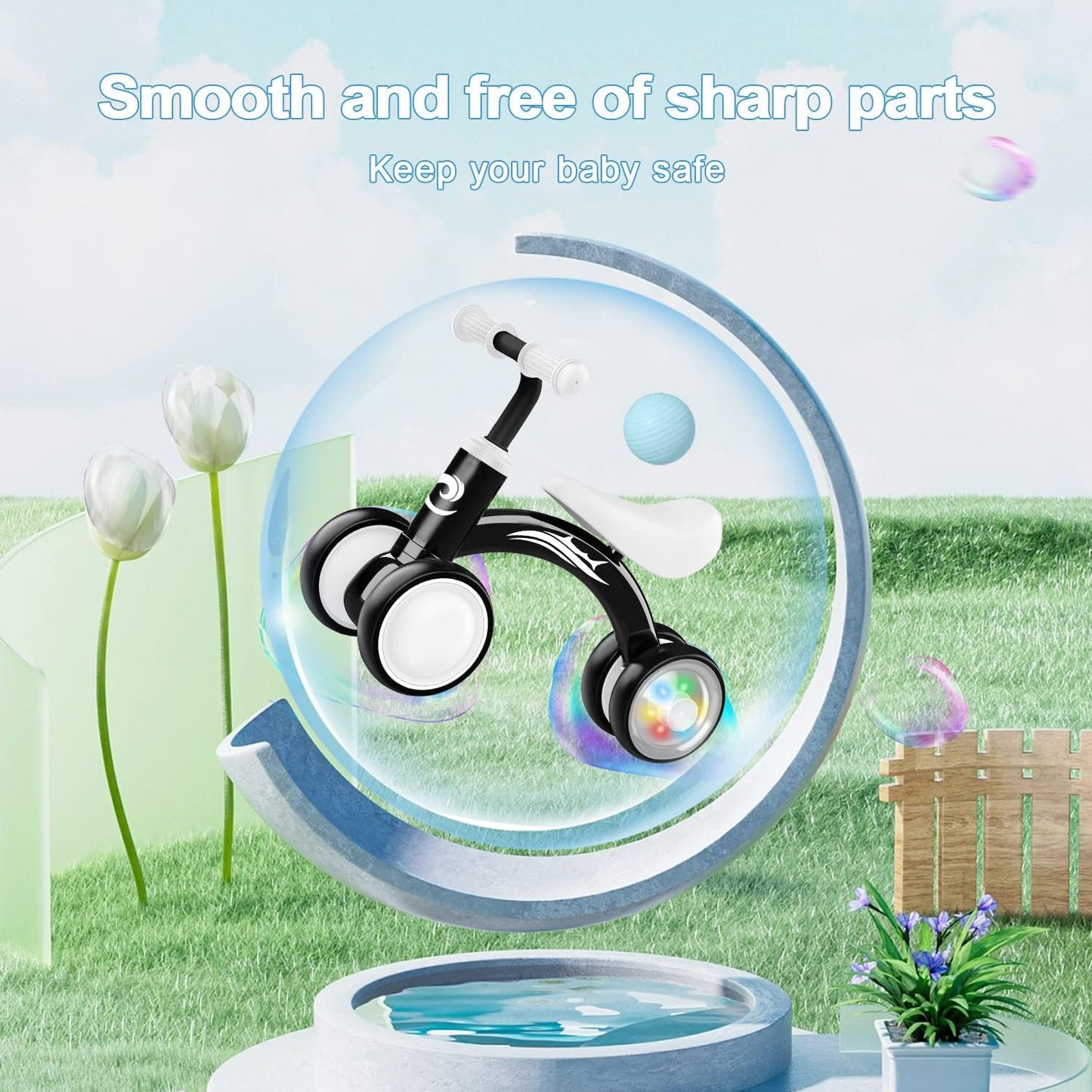 Colorful Lighting Baby Balance Bike Toys for 1 Year Old Boy Gifts, 10-36 Month Toddler Balance