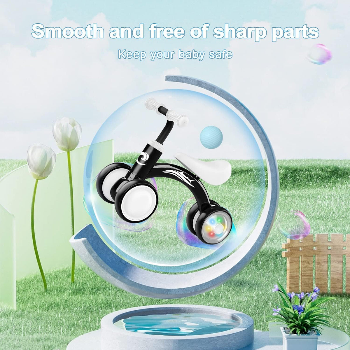 Colorful Lighting Baby Balance Bike Toys for 1 Year Old Boy Gifts, 10-36 Month Toddler Balance