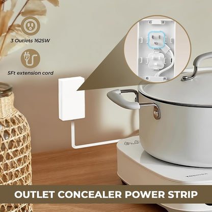 Outlet Concealer Power Strip | 5ft Flat Extension Cord | Ultra-Thin Outlet Cover Extension Cord
