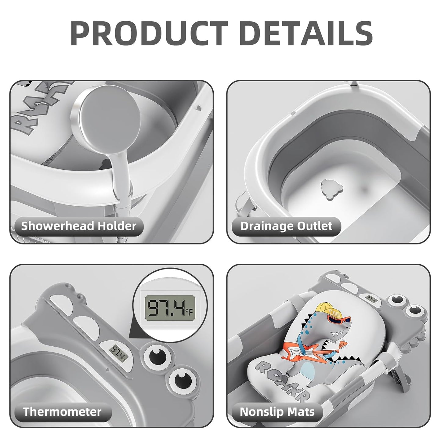 Collapsible Baby Bathtub for Newborn, Foldable Baby Bath Tub with Thermometer & Soft Floating