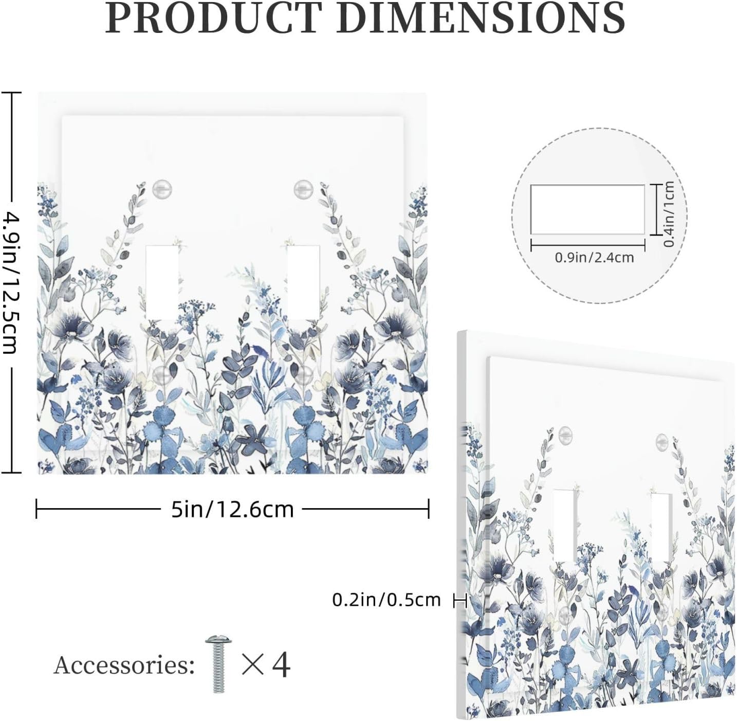 Decorative Switch Plates Light Blue Watercolor Leaves Plant With Floral 2 Gang Double Toggle Outlet