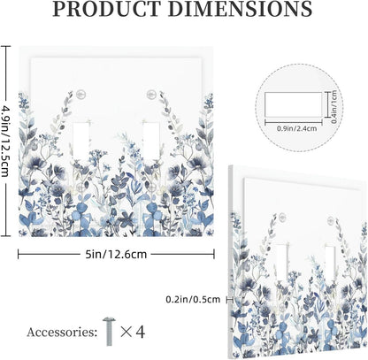 Decorative Switch Plates Light Blue Watercolor Leaves Plant With Floral 2 Gang Double Toggle Outlet