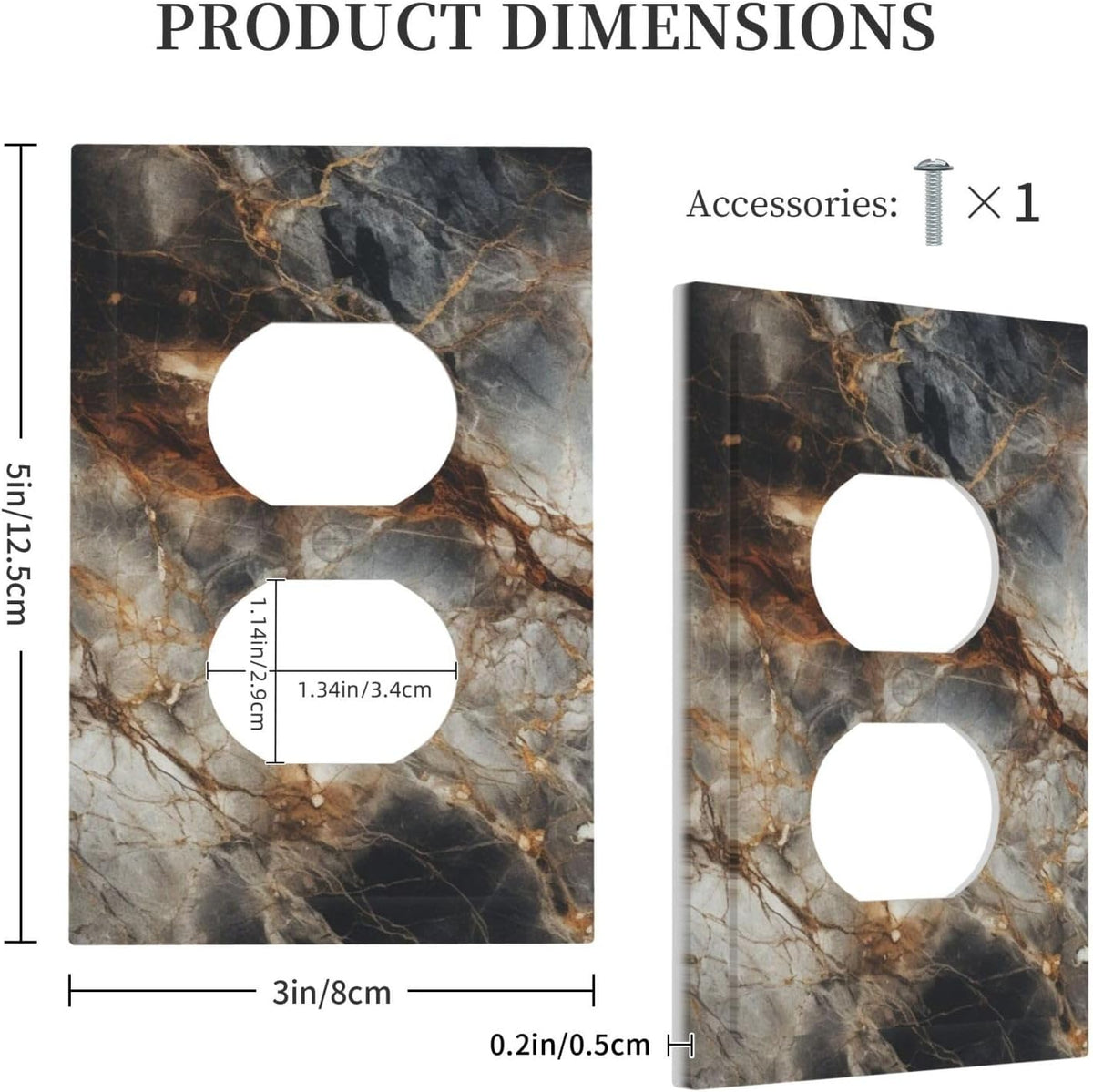 Brown Marble Granite Golden Lines Print Outlet Covers 1 Gang Duplex Light Switch Cover Decorative