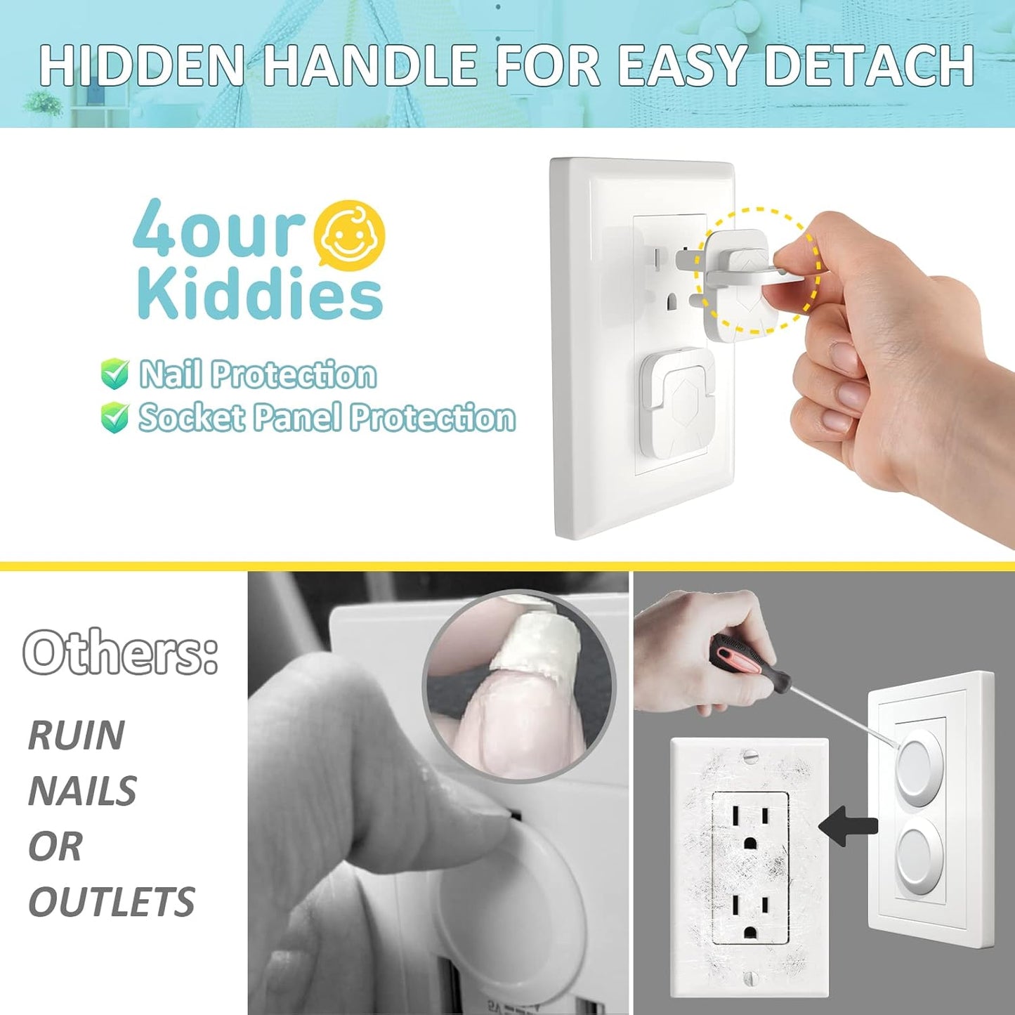 4our Kiddies Baby-Proof Outlet Covers (60 Pack) - Child Safety Electric Plug Protectors to Prevent