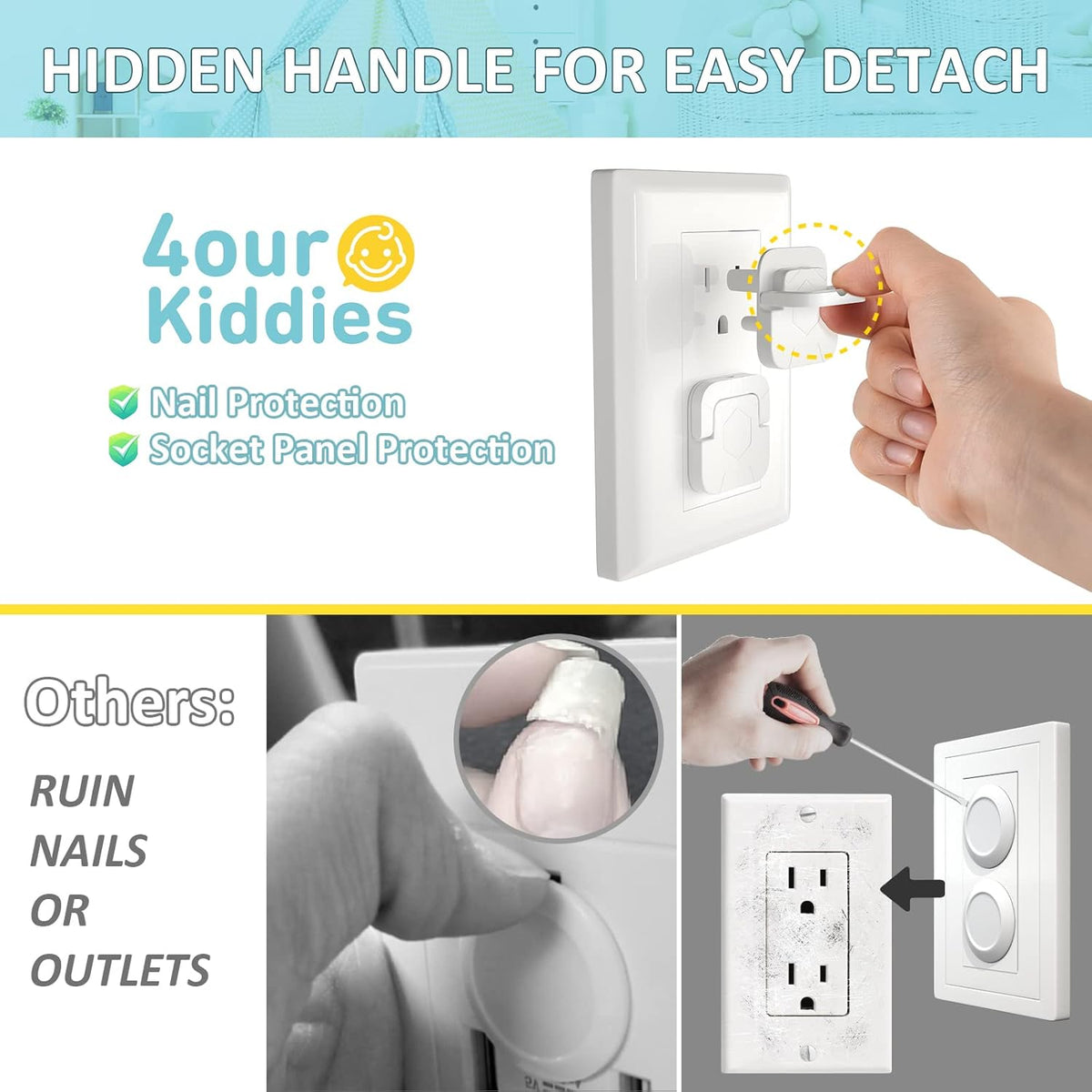 4our Kiddies Baby-Proof Outlet Covers (60 Pack) - Child Safety Electric Plug Protectors to Prevent