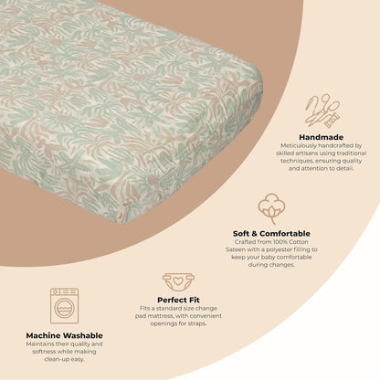 Crane Baby Changing Pad Cover, 100% Cotton Sateen Exterior Change Pad Cover, Beach Life Theme, 16"