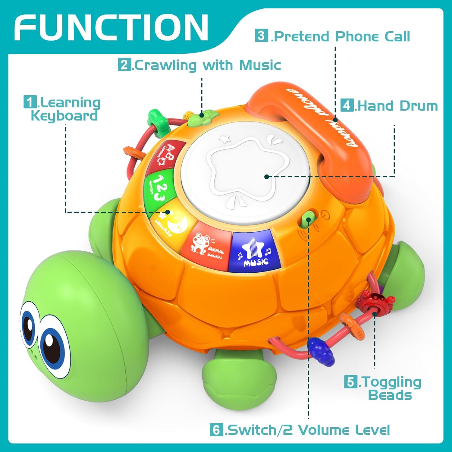 Baby Toys 6 to 12 Months, Musical Turtle Crawling Baby Toys for 12-18 Month, Early Learning