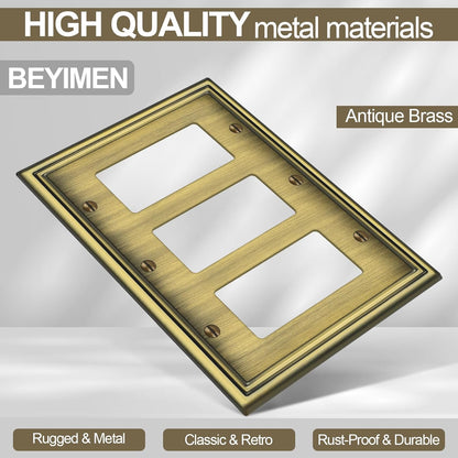 2 Pack Triple Decorator Switch Covers Wall Plate, Antique Brass Metal Material Rocker Switch