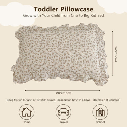 BuLuTu Cotton Muslin Kids Toddler Pillowcase with Cute Camellia Flowers Super Soft Travel Pillow