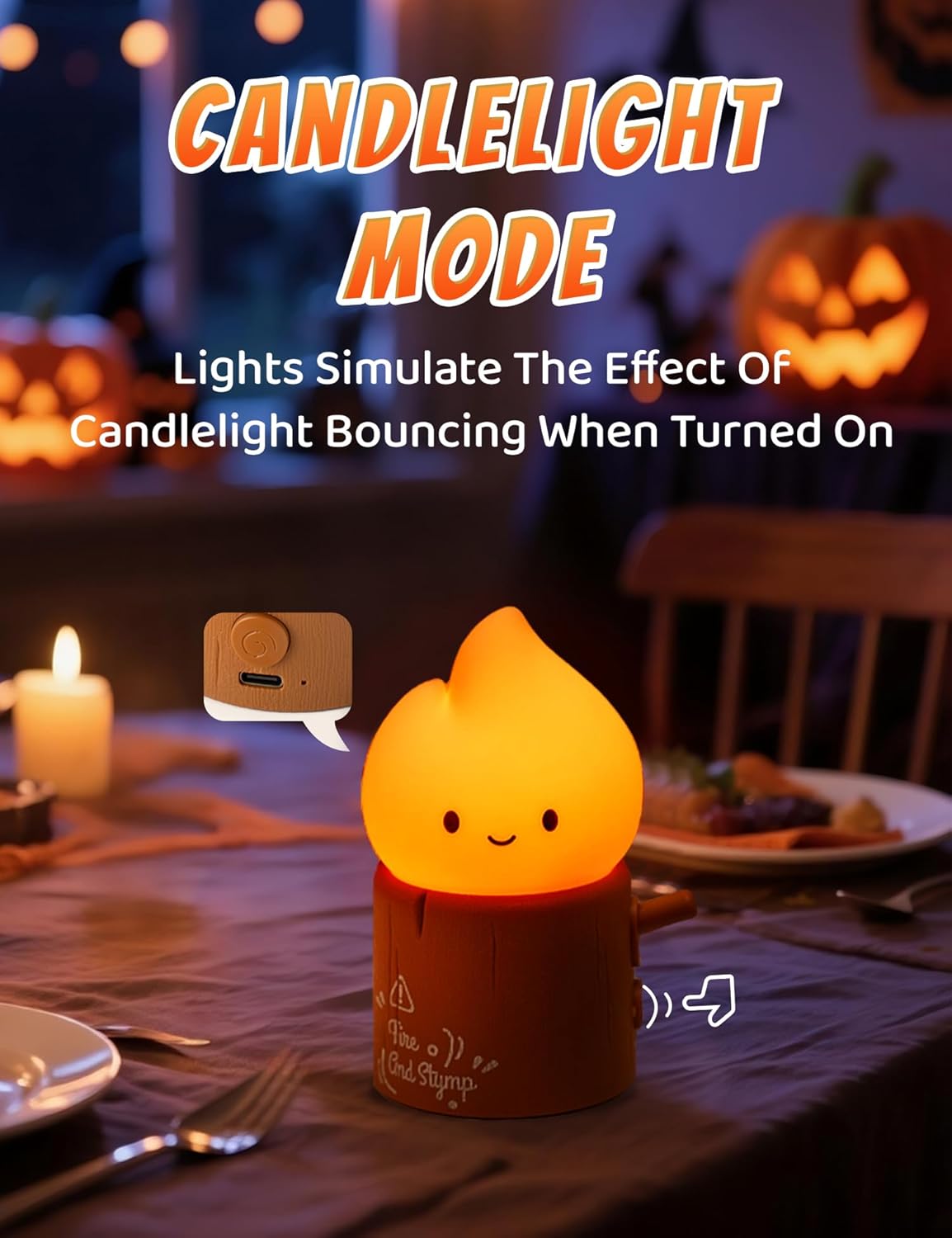 Flameless Candles Lamp, Cute Night Light,Torch Stump Light, LED Tea Lights Candles Rechargeable