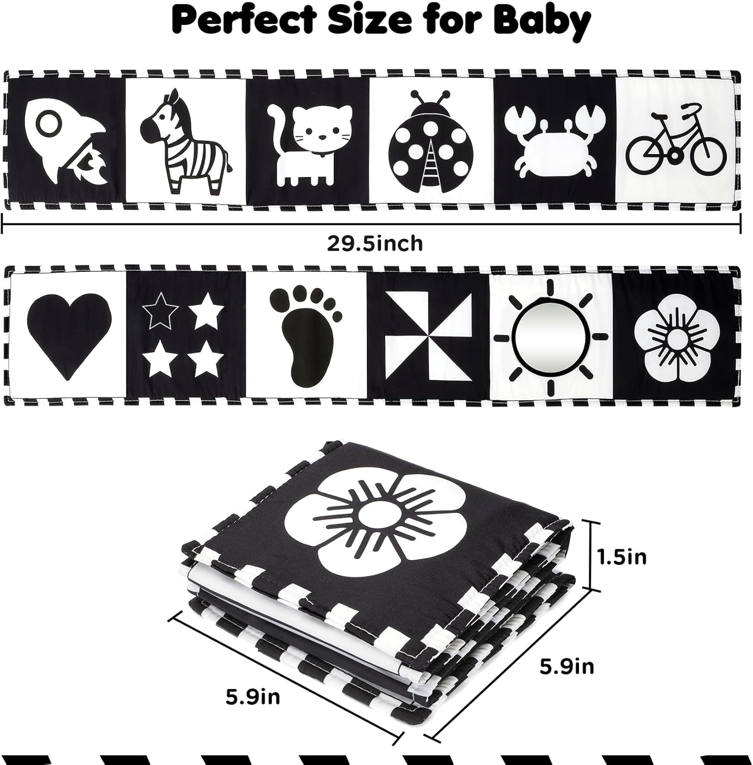 URMYWO Black and White Tummy Time High Contrast Newborn Toys 0-3 Months, Soft Baby Book, Visual