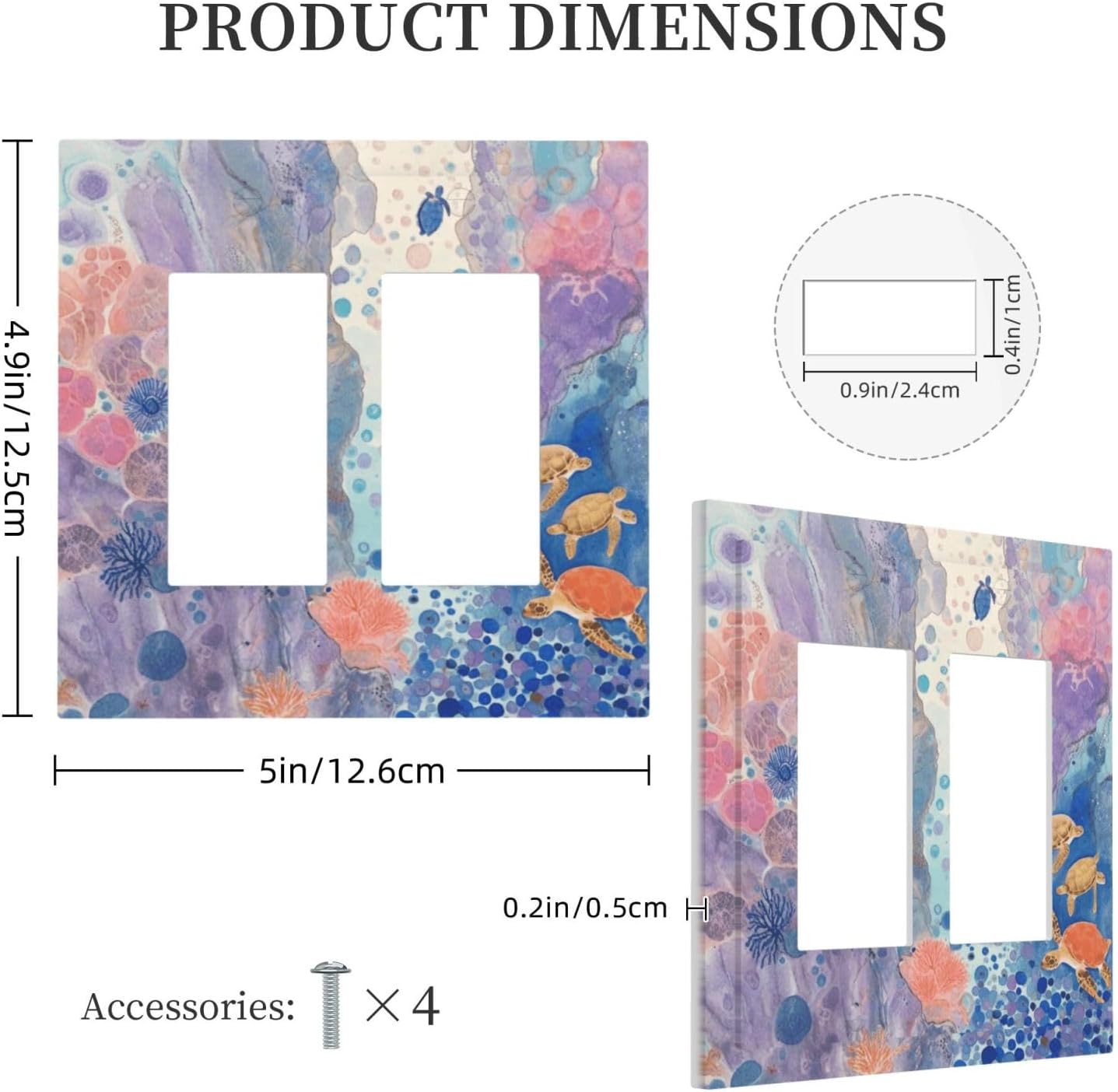 Turtle Coral Fish Watercolor Colorful Underwater World Decorative Outlet Covers 2 Gang Double GFCI