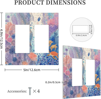 Turtle Coral Fish Watercolor Colorful Underwater World Decorative Outlet Covers 2 Gang Double GFCI