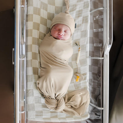 GRSSDER Newborn Swaddle Blanket, Ultra Soft Jersey Receiving Blanket with Matching Headband and