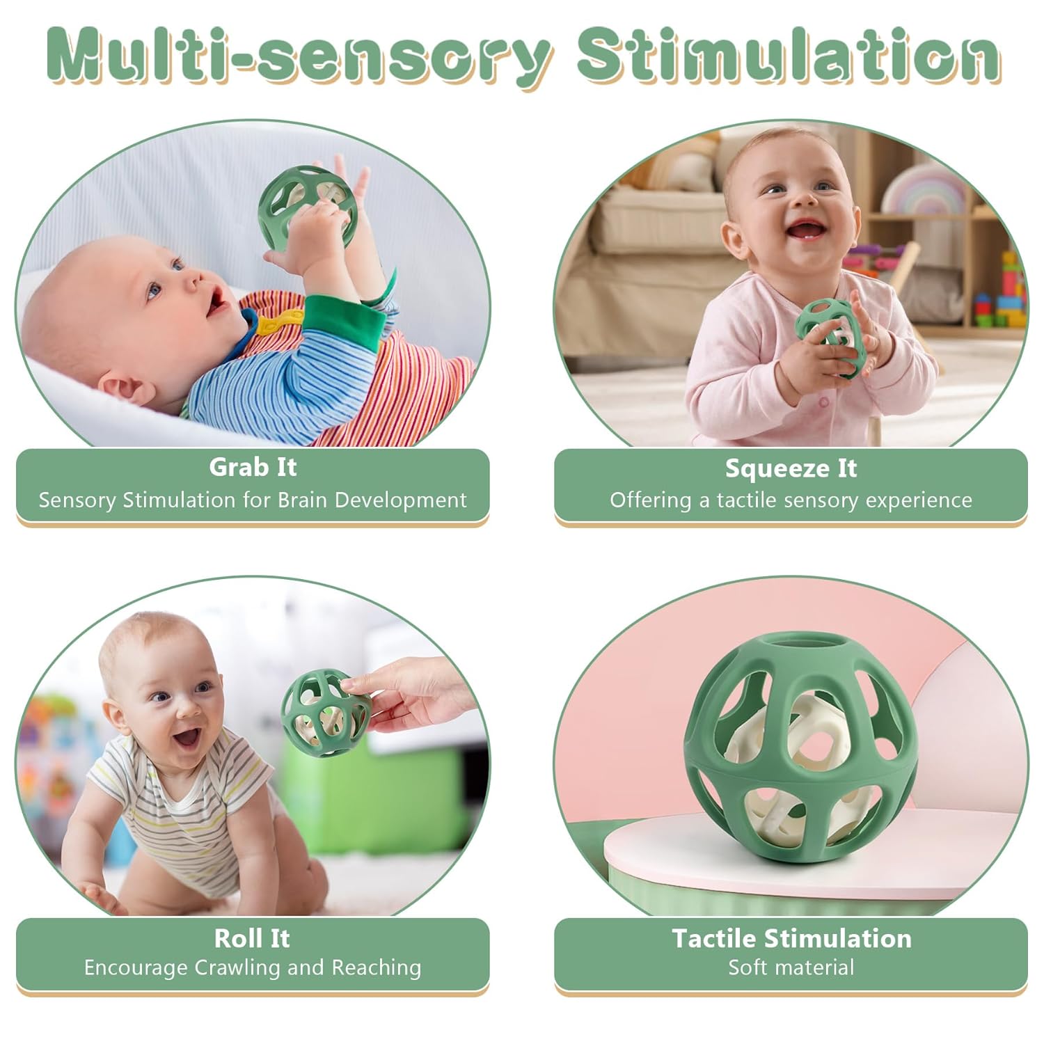MCGMITT Sensory Balls for Baby, Easy Grasp Food Grade Stretchy Silicone Baby Teether Ball for 0-6