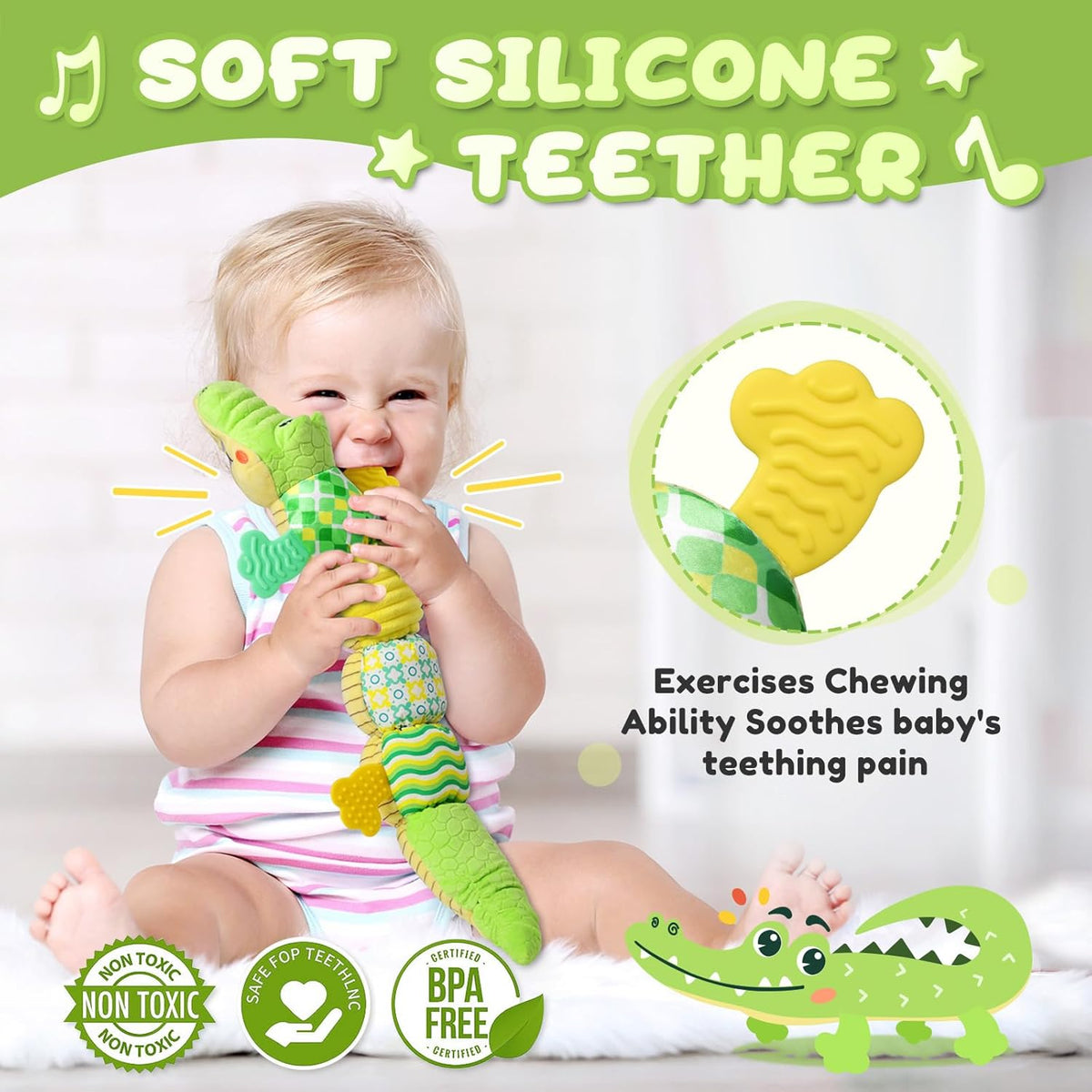 Baby Toys 0 to 12 Months, Musical Stuffed Animals Activity Soft Toy with Multi-Sensory Crinkle
