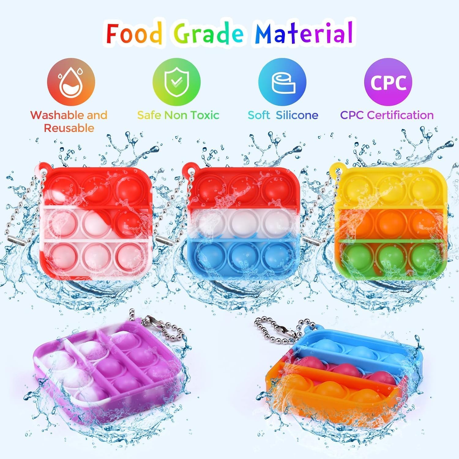 50pcs 2in Random Pop Bubble Fidget Sensory Toys, Pop Toy Bulk for Party Favor, Classroom Student