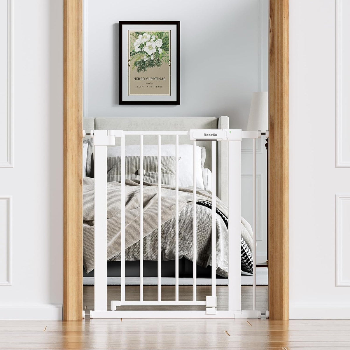 BABELIO Baby Gate for Doorways and Stairs, 31-36" Pet Gate with Wide Walk Thru Door and Lock