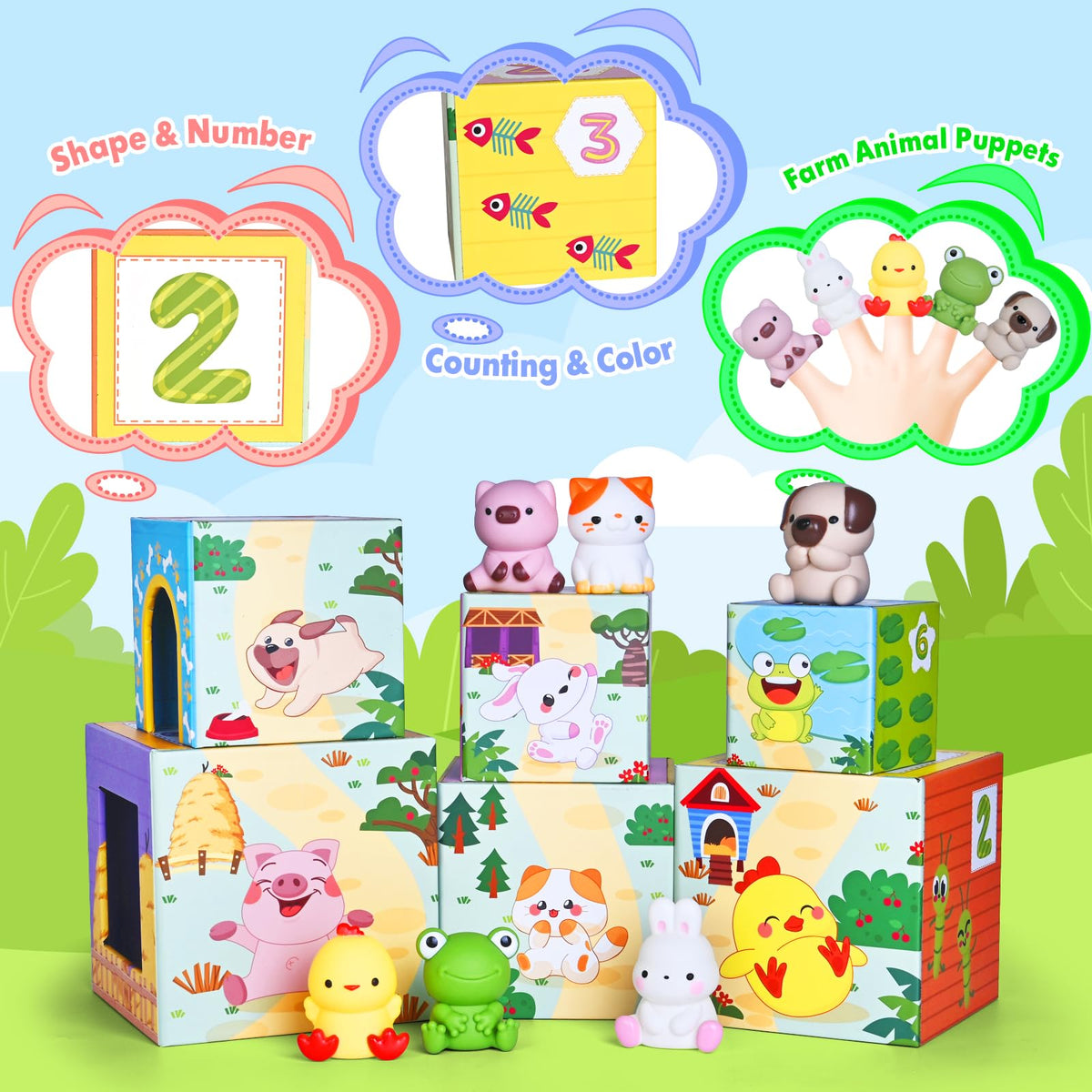 Toddler Farm Animal Sorting and Stacking Toys Gifts for 1-3 Year Olds
