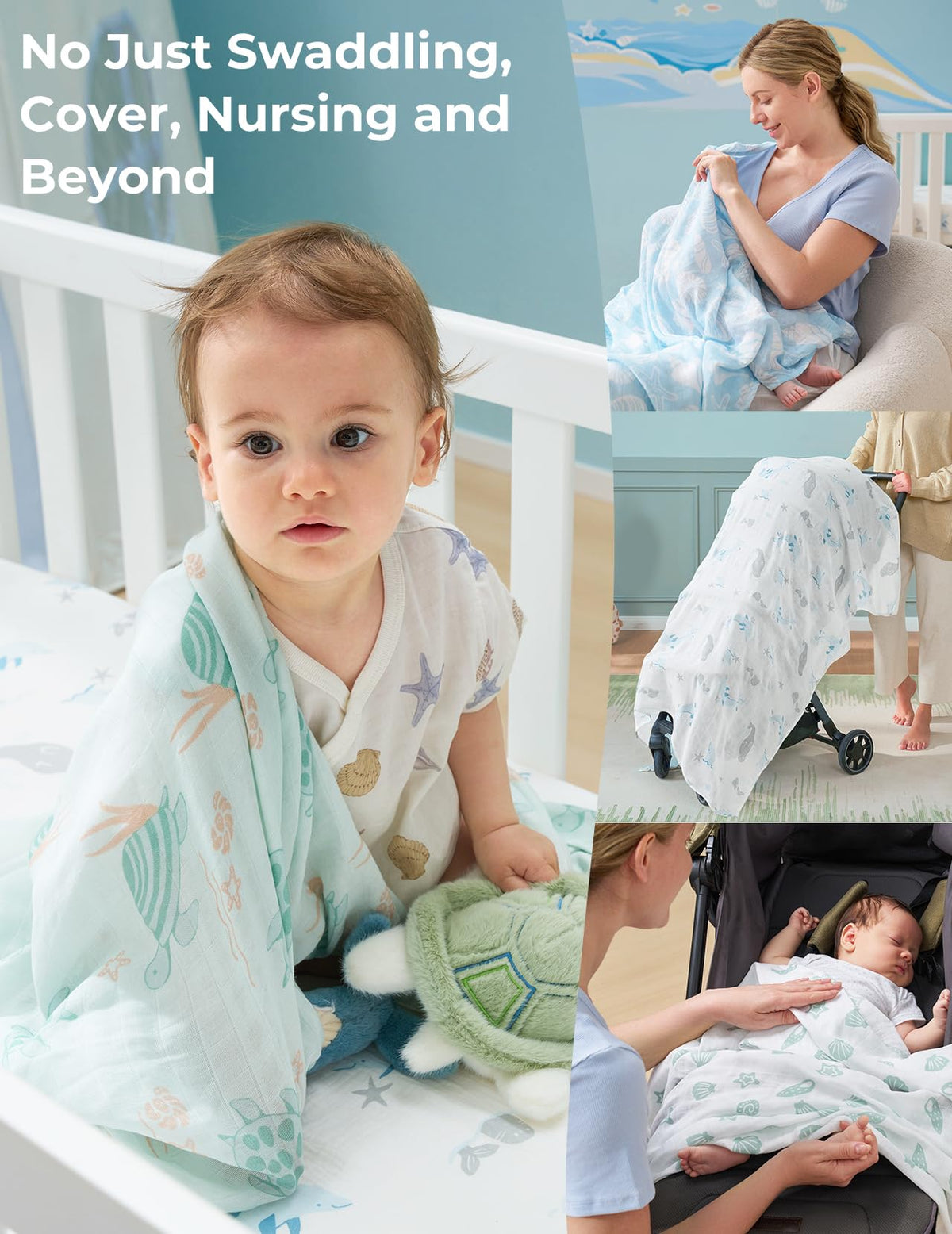 Momcozy Muslin Swaddle Blankets, 4-Pack, Large 47"x47", Breathable