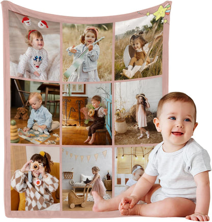 Personalized Baby Blanket with Photo, Custom Pink Cute Swaddling Baby Girls Boys Blanket Toddler