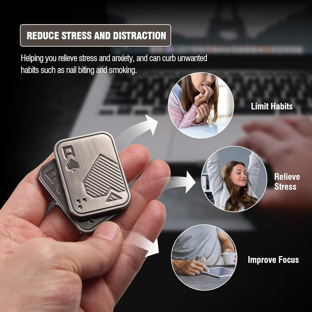 Fidget Toys Adults, EDC Metal Fidget Slider, Magnetic Poker Push Card, Adult Fidget Toy for Anxiety