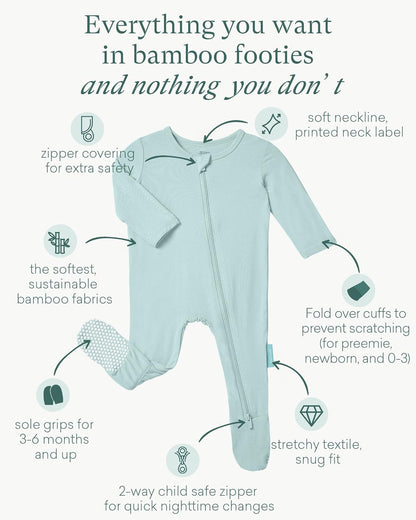 Baby Zipper Footie Pajamas, Supersoft Bamboo Rayon Baby Footed Pjs Boy Girl 0-3-6-9-18-24 Month