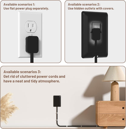 8FT Flat Plug Extension Cord with Cord Concealer Kit,3 Outlet Power Strip,Wall Extension Cord with