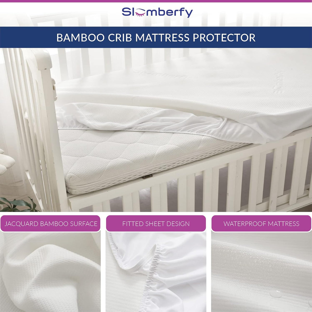 Bamboo Crib Mattress Protector by Slumberfy, Waterproof and Hypoallergenic Mattress Protector for