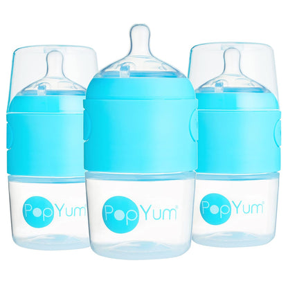 PopYum 5 oz Blue Anti-Colic Formula Making/Mixing/Dispenser Baby Bottles, 3-Pack with #1 Slow Flow