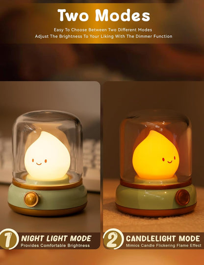 Cute Chibi Flame Lamp, Anime Cozy Lights, Retro Rechargeable Night Light, Decor, Cute Desk