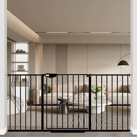 WAOWAO Triple Lock 49.21-66.54" Baby Gate Extra Wide Pressure Mounted Walk Through Swing Auto Close