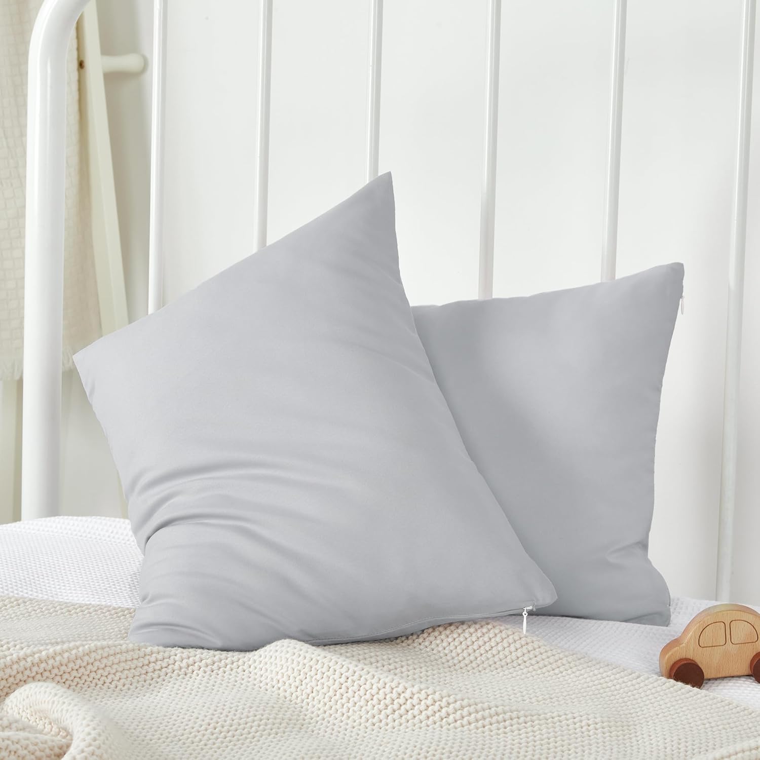 TILLYOU Toddler Pillowcase 2 Pack with Zipper,Silky Soft Microfiber 13" x 18" Kids Travel Pillow