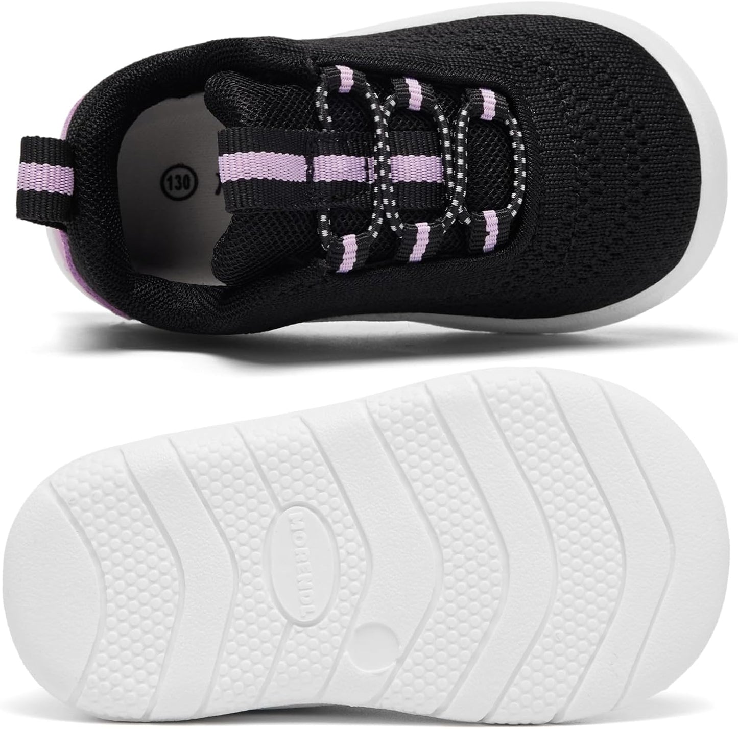 MORENDL Toddler Slip On Sneakers Baby Walking Shoes Non-Slip Breathable Unisex Pink Mesh Lace-Up