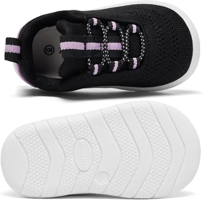 MORENDL Toddler Slip On Sneakers Baby Walking Shoes Non-Slip Breathable Unisex Pink Mesh Lace-Up
