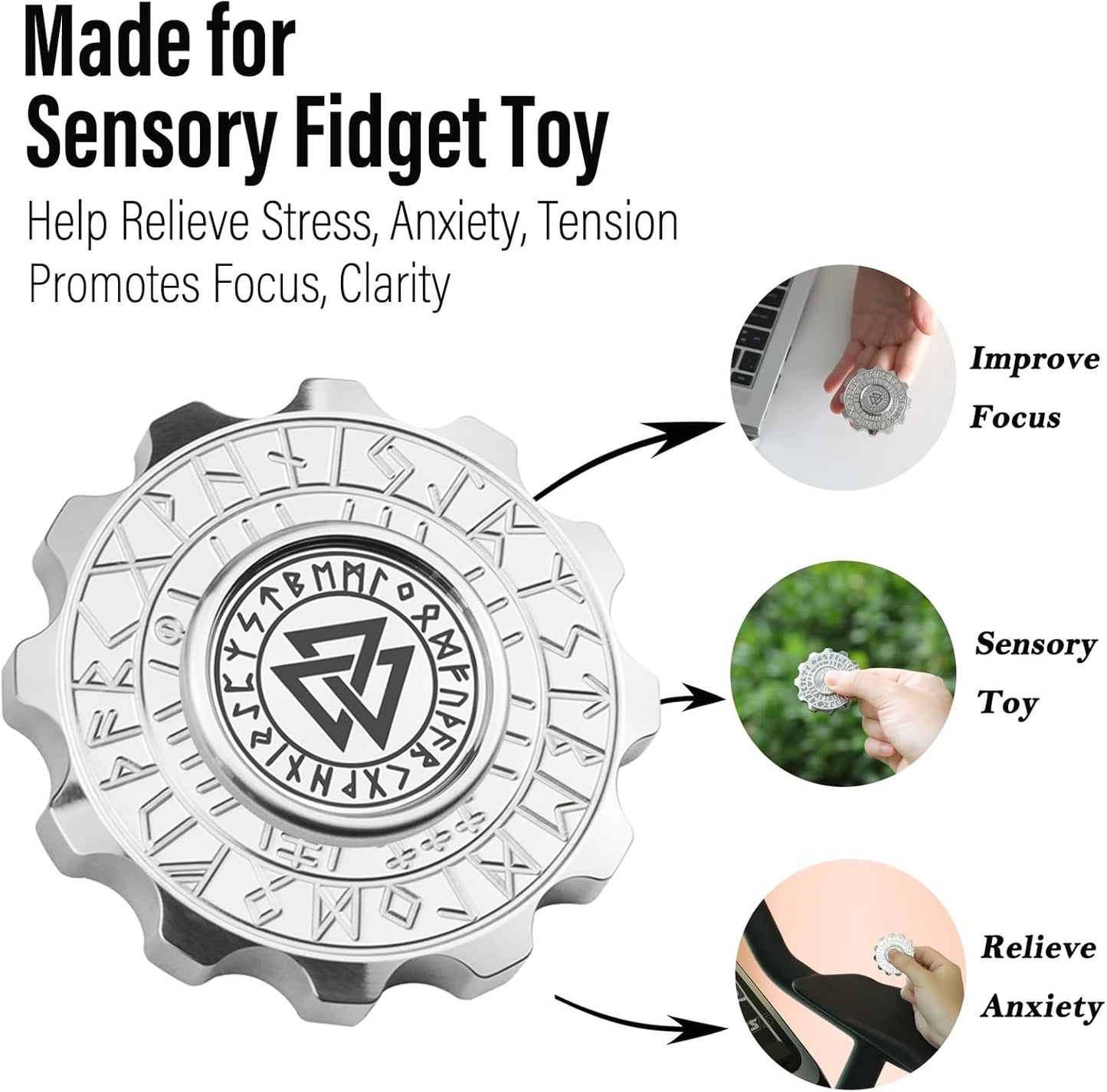 FREELOVE Metal Fidget Spinner, Viking Pirate Haptic Gyro, Heavy Stainless Steel Hand Spinning