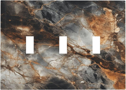 Brown Marble Granite Golden Lines Print Decorative Switch Plates 3 Gang Wall Plate Triple Toggle