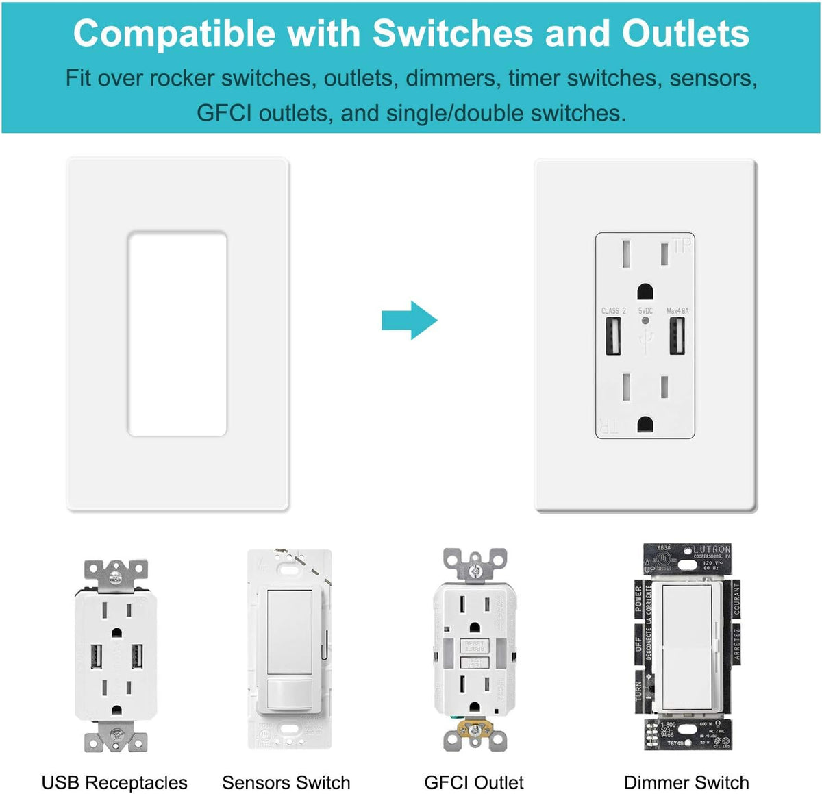 10 Pack 1-Gang Screwless Wall Plate, Decora Outlet Cover Plates, 4.57” H x 2.76” L, for Light