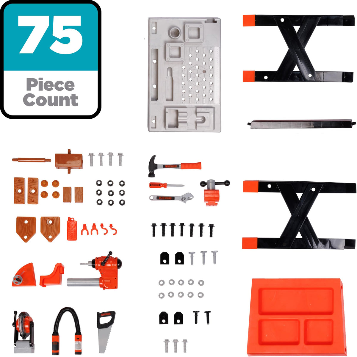 JAKKS Pacific Black+Decker Kids Workbench - Power Tools Workshop - Build Your Own Toy Tool Box – 75