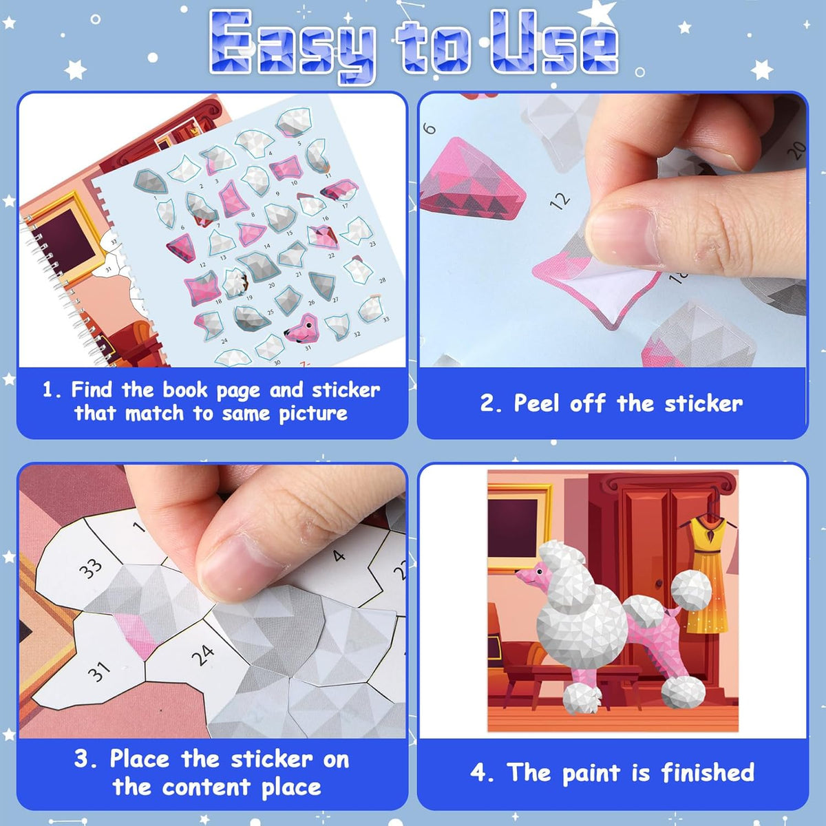 gisgfim 4Pcs Paint by Sticker Books Sticker by Number Books Activity Puzzle Book Craft Art Gift