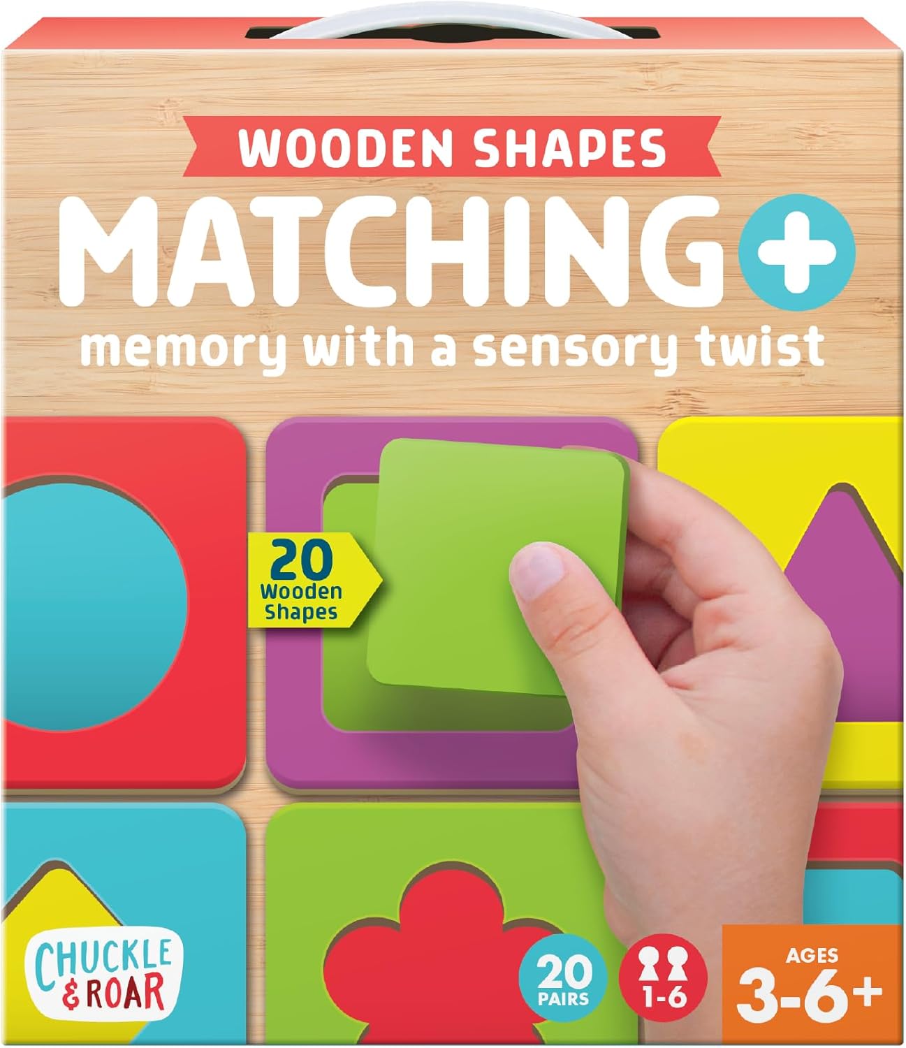 Chuckle & Roar - Matching+ Wooden Sensory Shapes - Logic Puzzles - Premium Wood Construction - Flat
